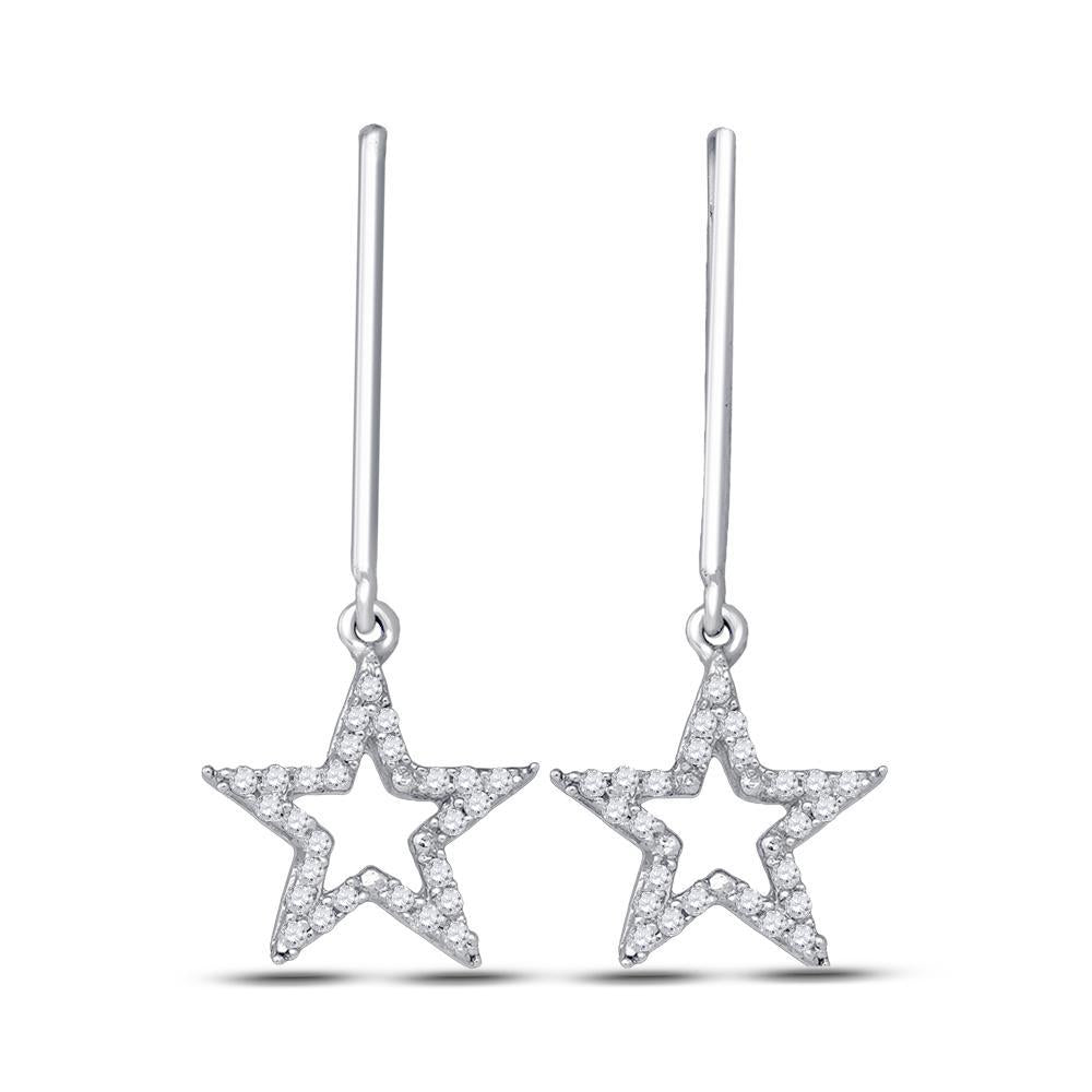 10kt White Gold Womens Round Diamond Star Dangle Earrings 1/5 Cttw