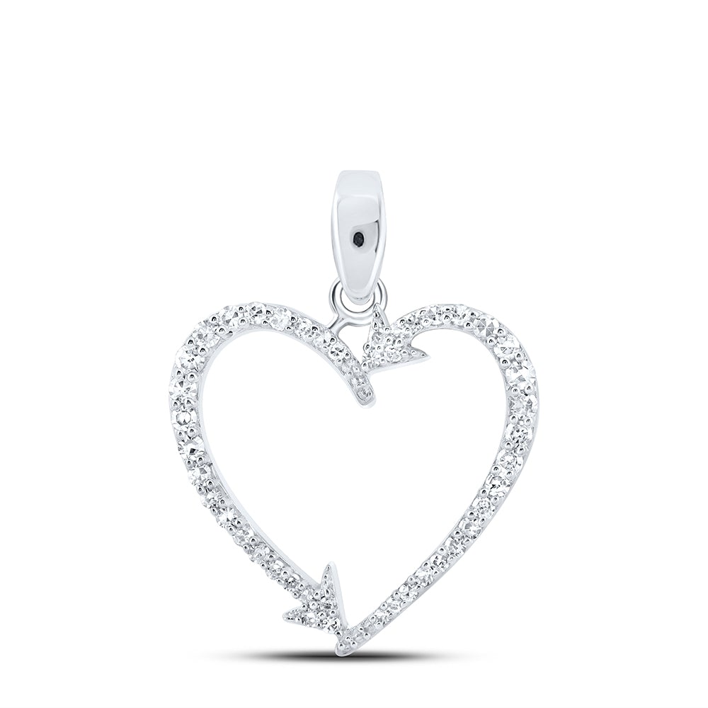 10kt White Gold Womens Round Diamond Arrow Heart Pendant 1/5 Cttw