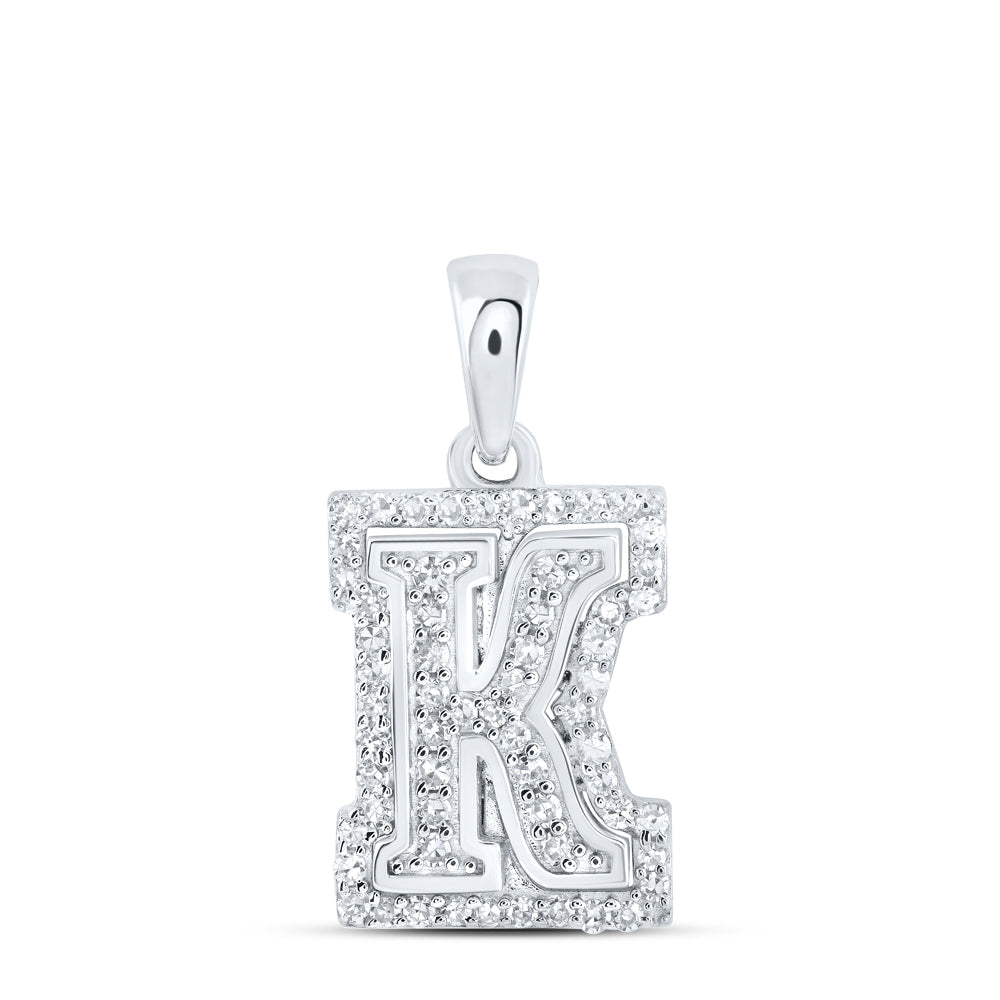 10kt White Gold Womens Round Diamond K Initial Letter Pendant 1/5 Cttw