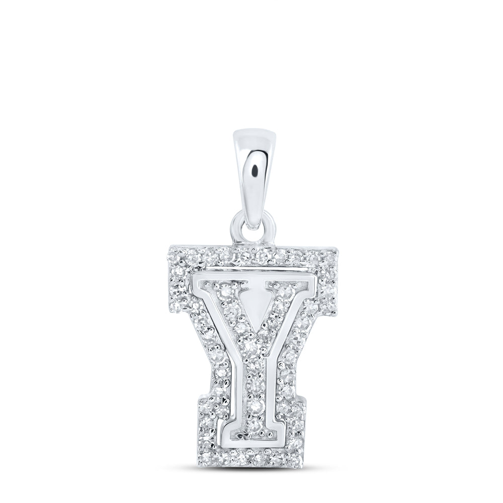 10kt White Gold Womens Round Diamond Y Initial Letter Pendant 1/6 Cttw