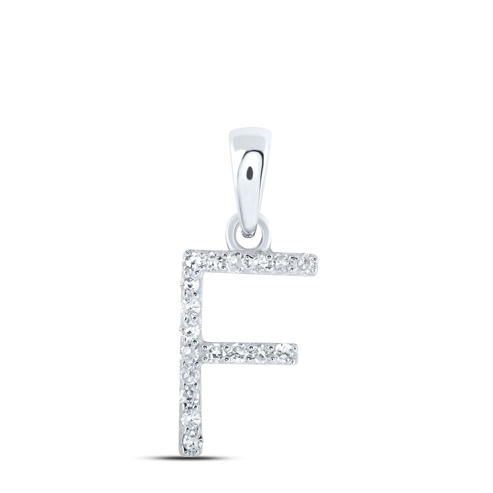 10kt White Gold Womens Round Diamond F Initial Letter Pendant 1/12 Cttw