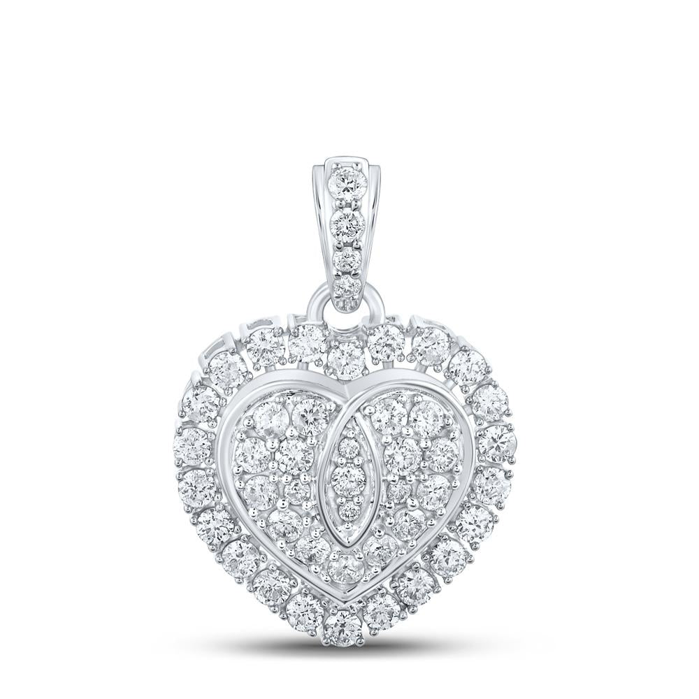 10kt White Gold Womens Round Diamond Heart Pendant 1 Cttw