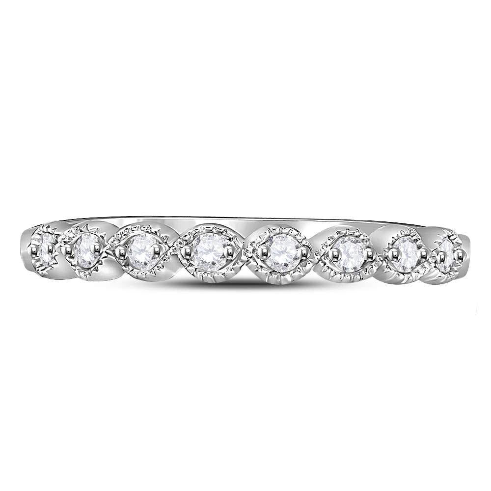 10kt White Gold Womens Round Diamond Stackable Band Ring 1/10 Cttw