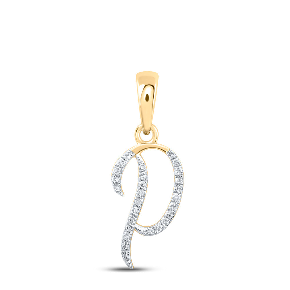 10kt Yellow Gold Womens Round Diamond P Initial Letter Pendant 1/12 Cttw