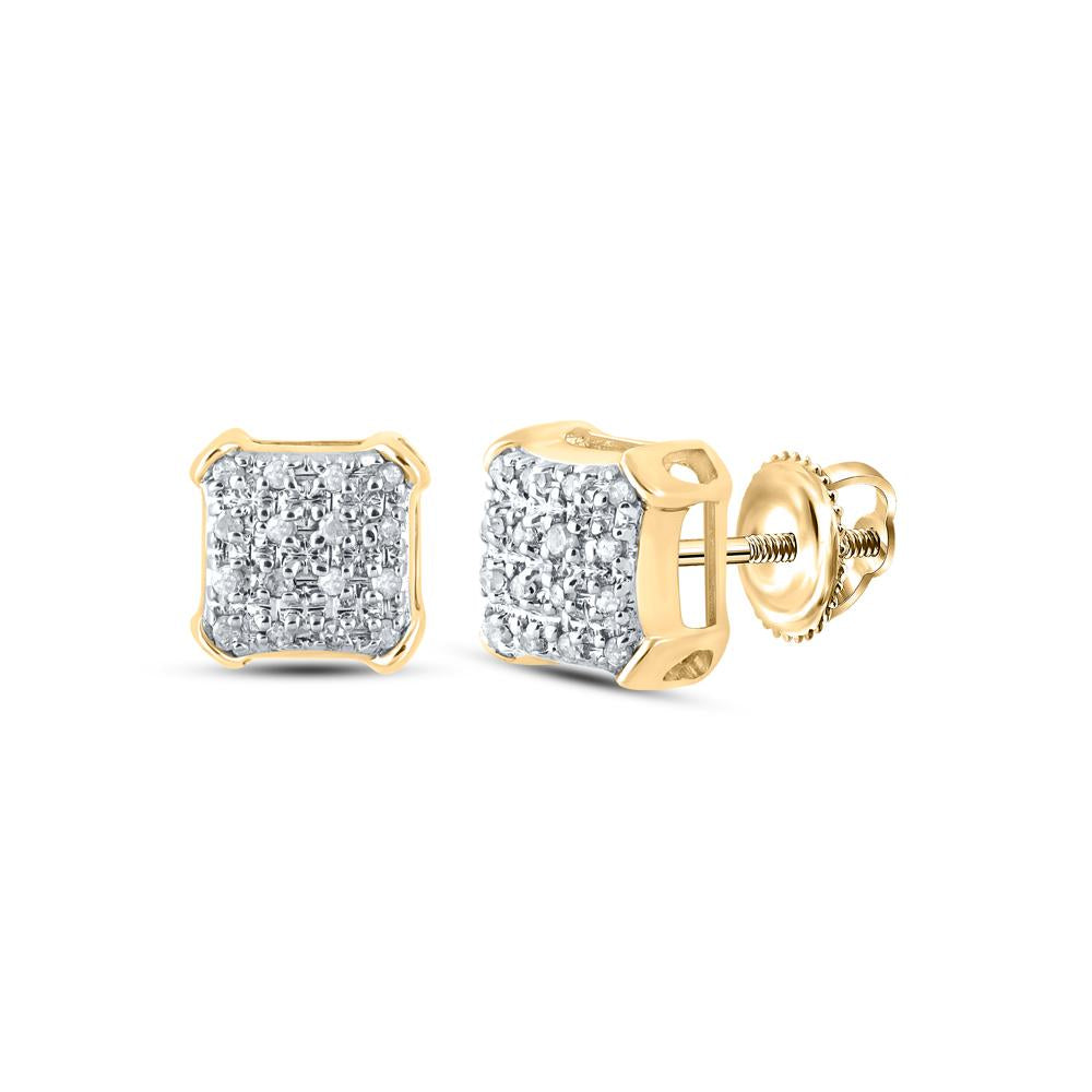 10kt Yellow Gold Mens Round Diamond Square Earrings 1/10 Cttw