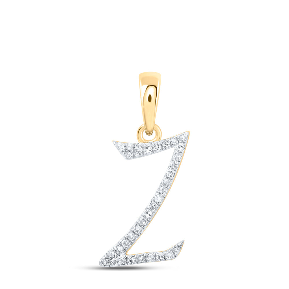 10kt Yellow Gold Womens Round Diamond Z Initial Letter Pendant 1/10 Cttw