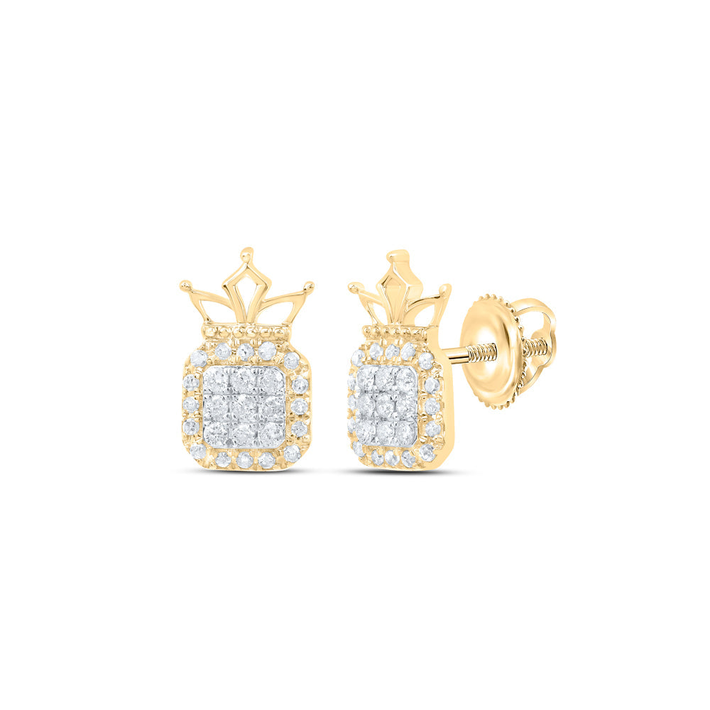 10kt Yellow Gold Womens Round Diamond Crown Earrings 1/5 Cttw