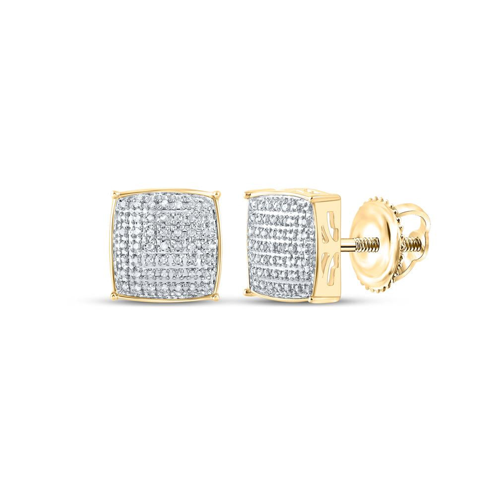 10kt Yellow Gold Mens Round Diamond Square Earrings 1/3 Cttw