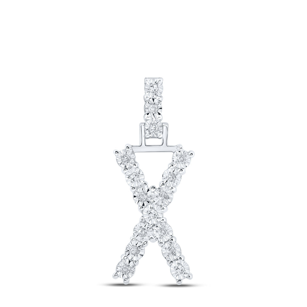 10kt White Gold Womens Round Diamond X Initial Letter Pendant 1/12 Cttw