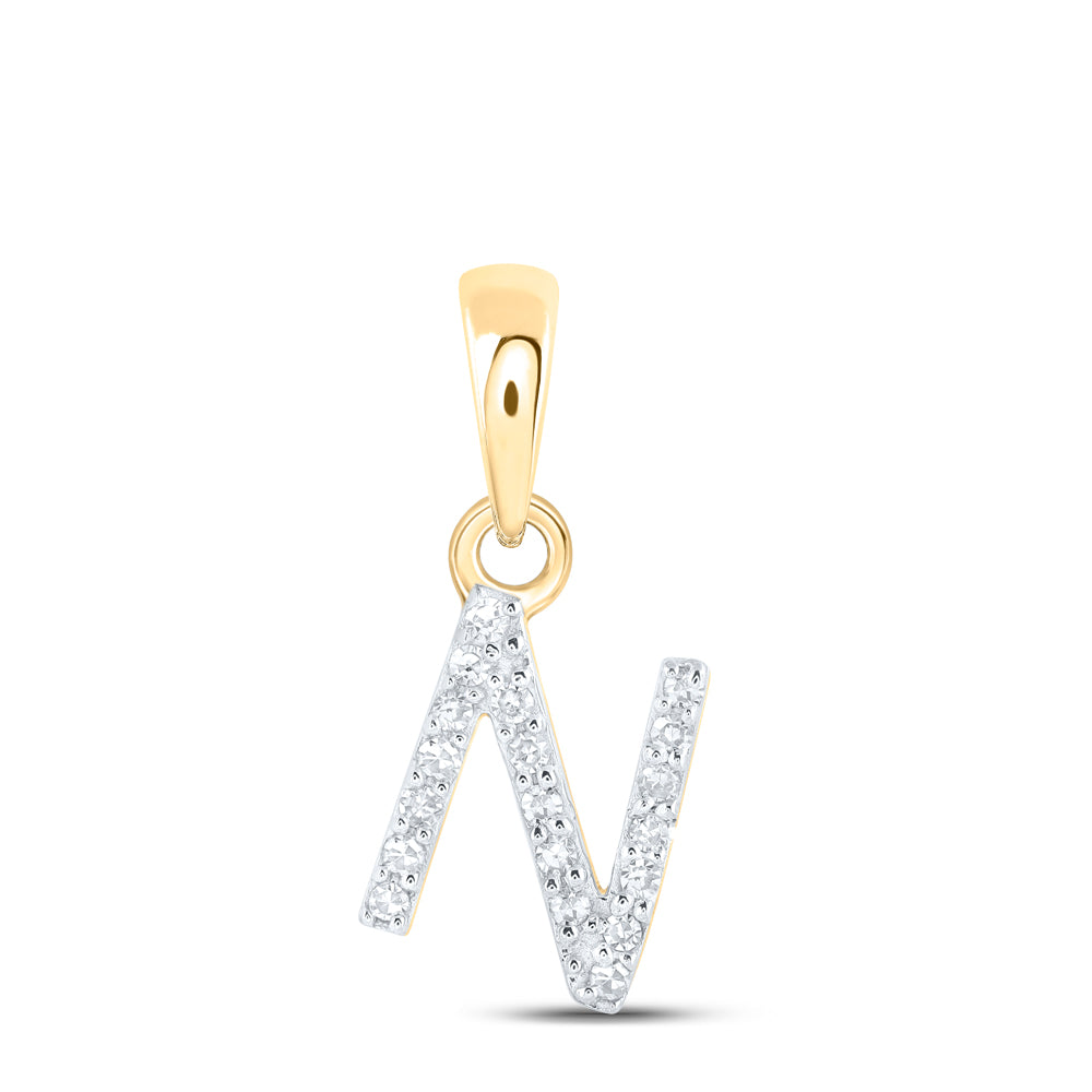 10kt Yellow Gold Womens Round Diamond N Initial Letter Pendant 1/20 Cttw