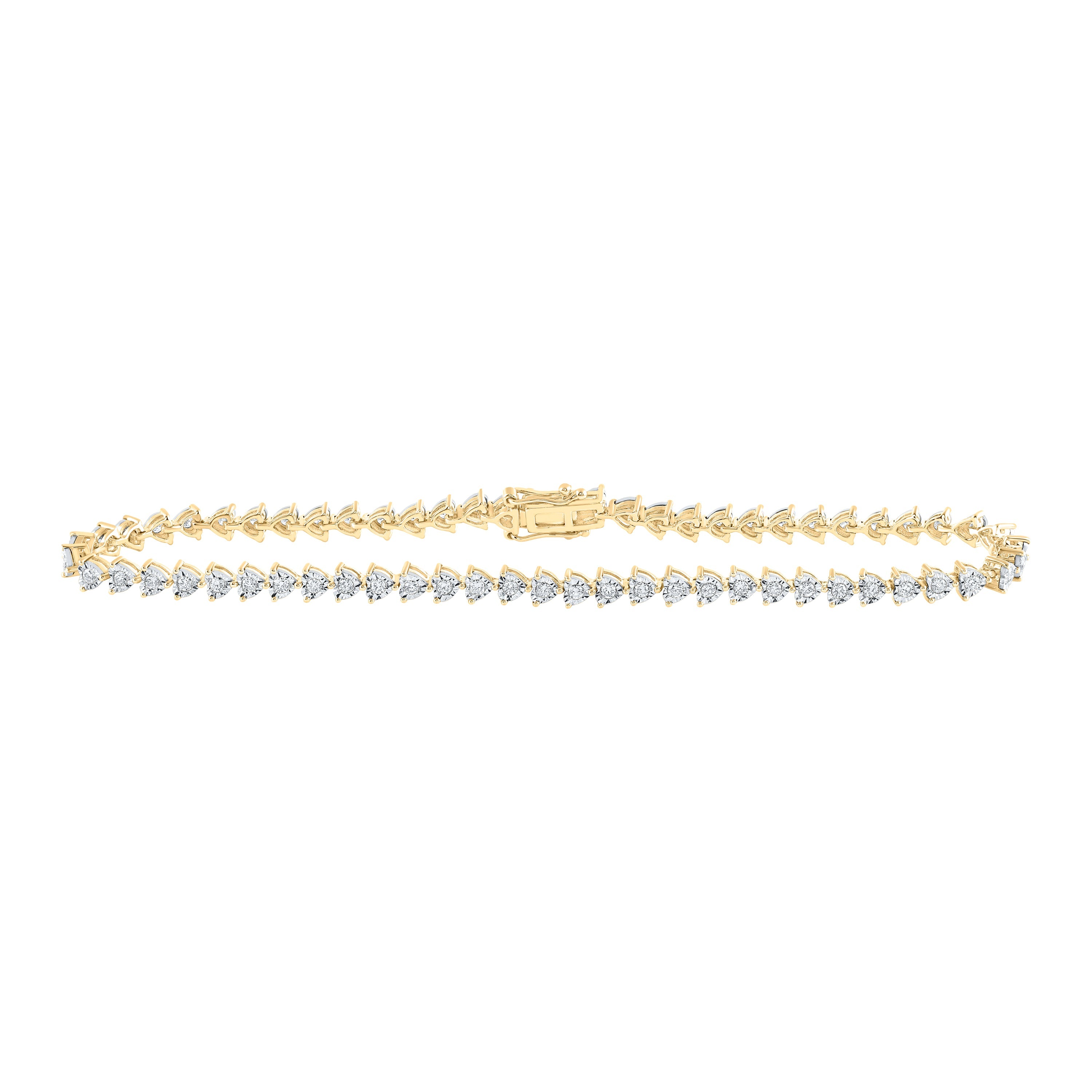 10kt Yellow Gold Womens Round Diamond 8-inch Heart Bracelet 1 Cttw