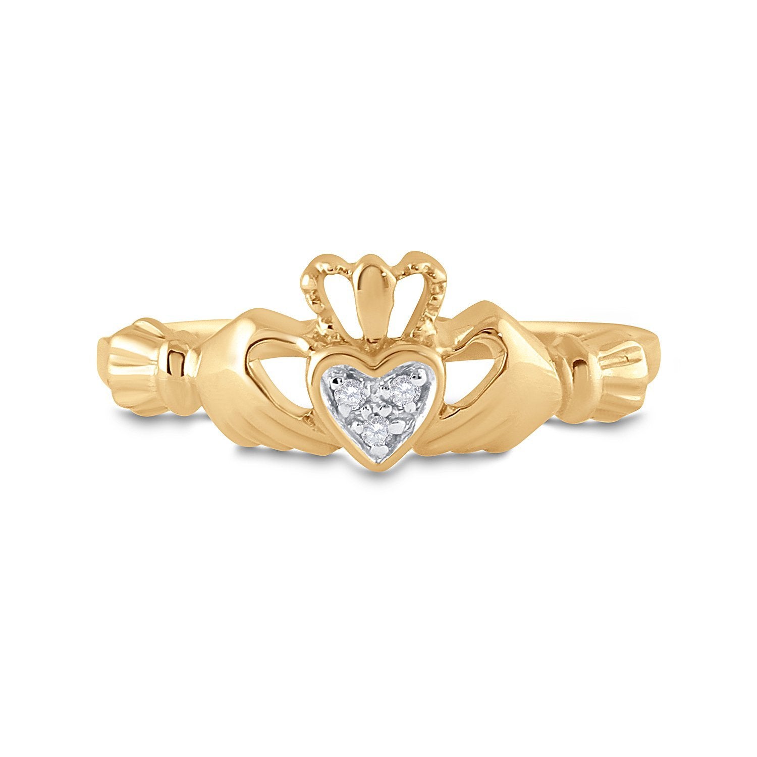 10kt Yellow Gold Womens Round Diamond Claddagh Heart Ring .02 Cttw