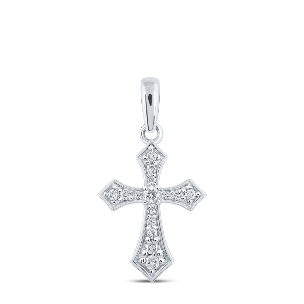 10kt White Gold Womens Round Diamond Cross Pendant 1/8 Cttw