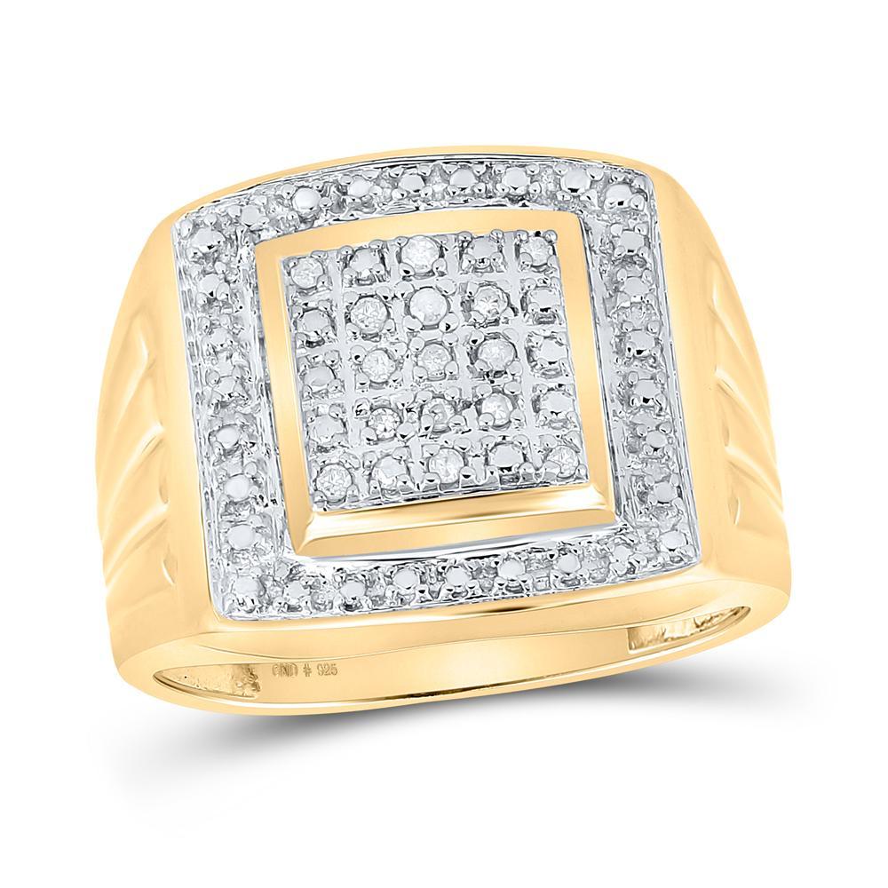 Yellow-tone Sterling Silver Mens Round Diamond Square Frame Cluster Ring 1/10 Cttw