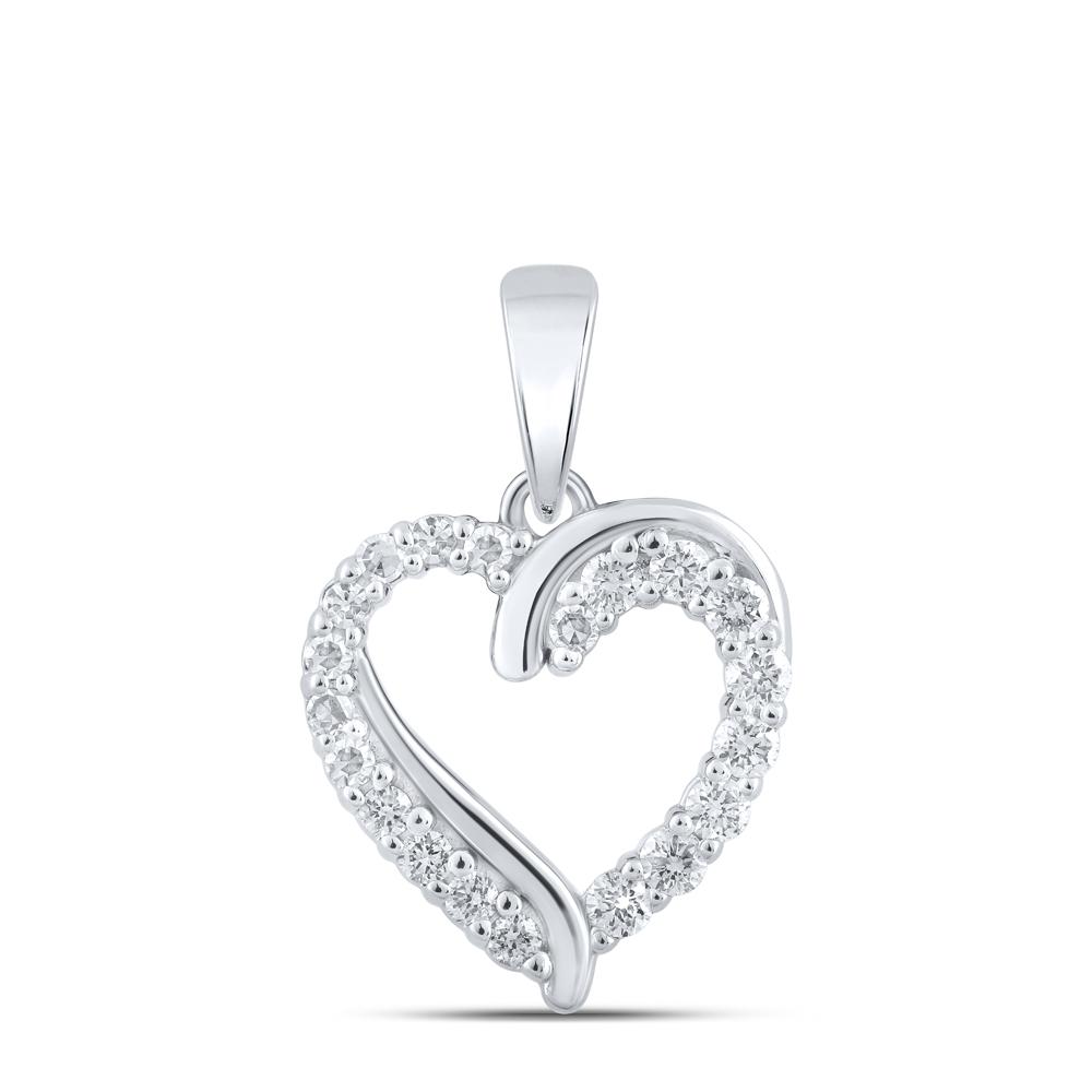 10kt White Gold Womens Round Diamond Heart Pendant 1/4 Cttw