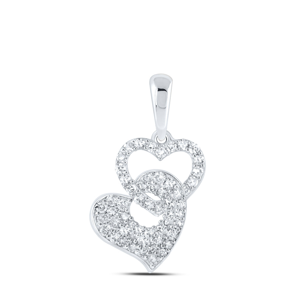 10kt White Gold Womens Round Diamond Heart Pendant 3/8 Cttw