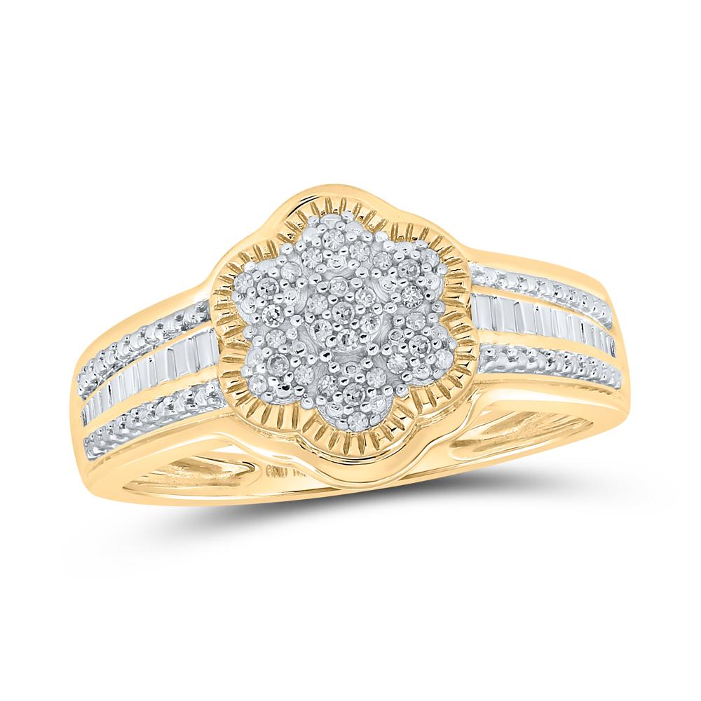 10kt Yellow Gold Womens Round Diamond Flower Cluster Ring 1/12 Cttw