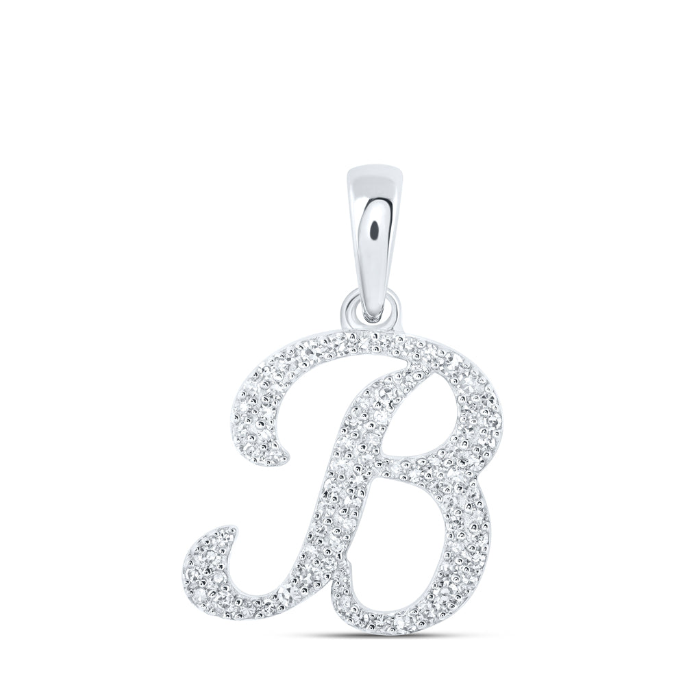 10kt White Gold Womens Round Diamond B Initial Letter Pendant 1/5 Cttw