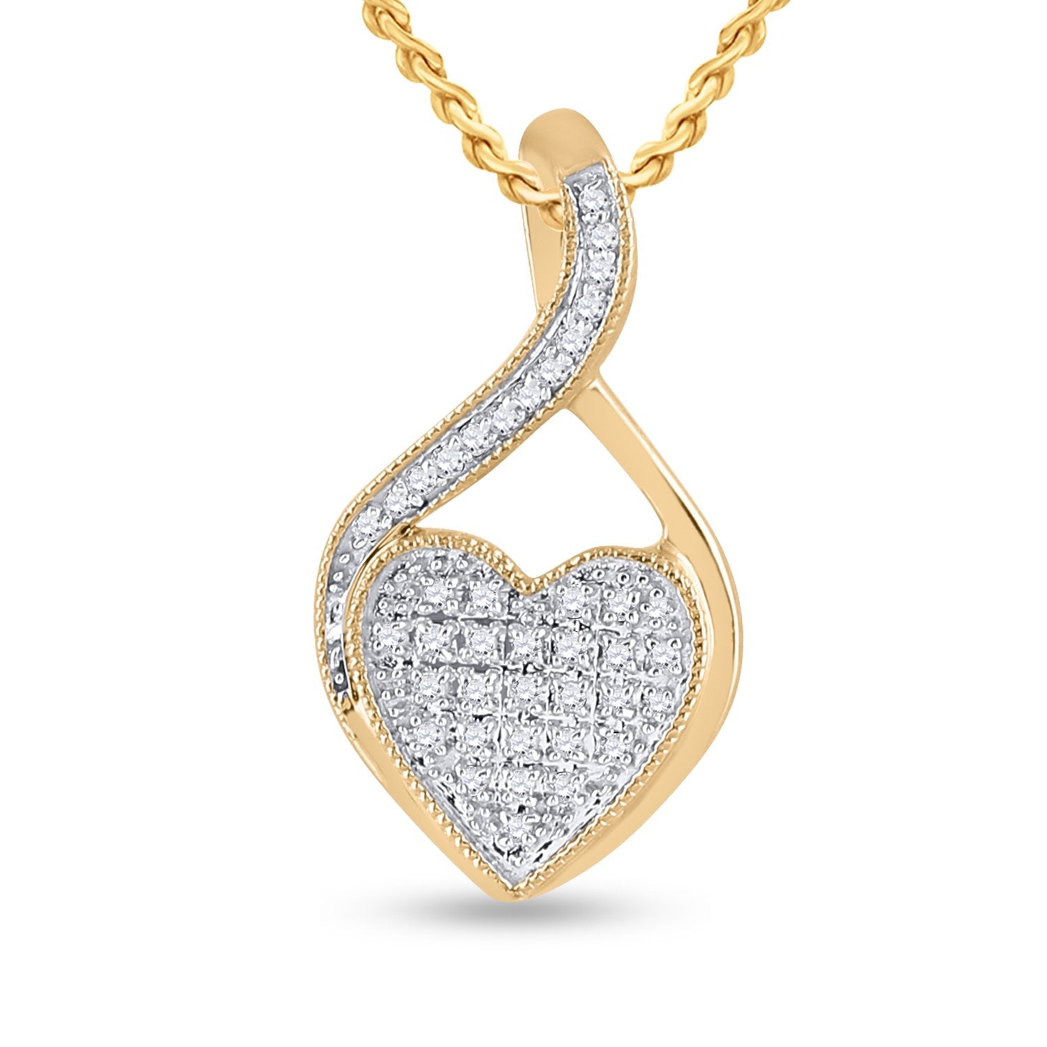 10kt Yellow Gold Womens Round Diamond Heart Pendant 1/10 Cttw