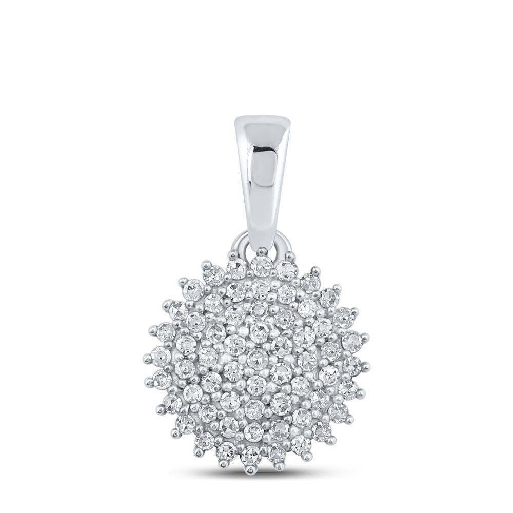 10kt White Gold Womens Round Diamond Cluster Pendant 1/5 Cttw