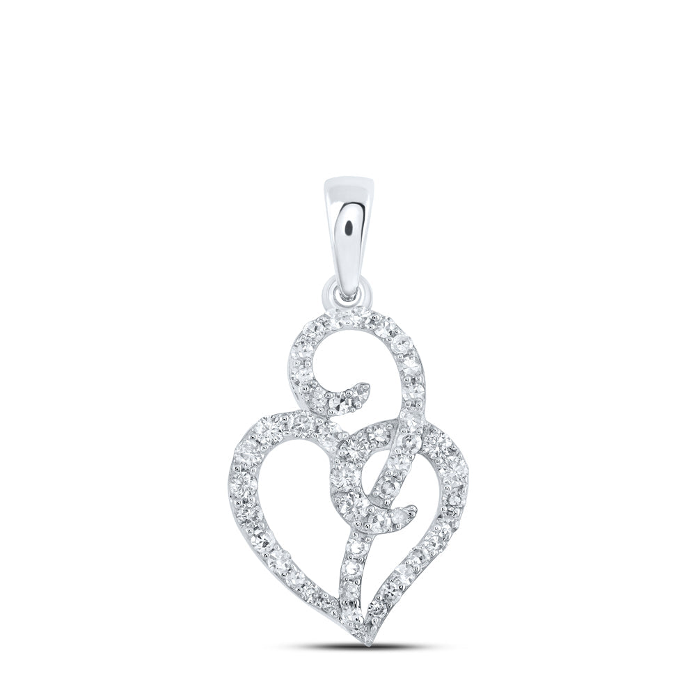 10kt White Gold Womens Round Diamond Heart Pendant 1/3 Cttw