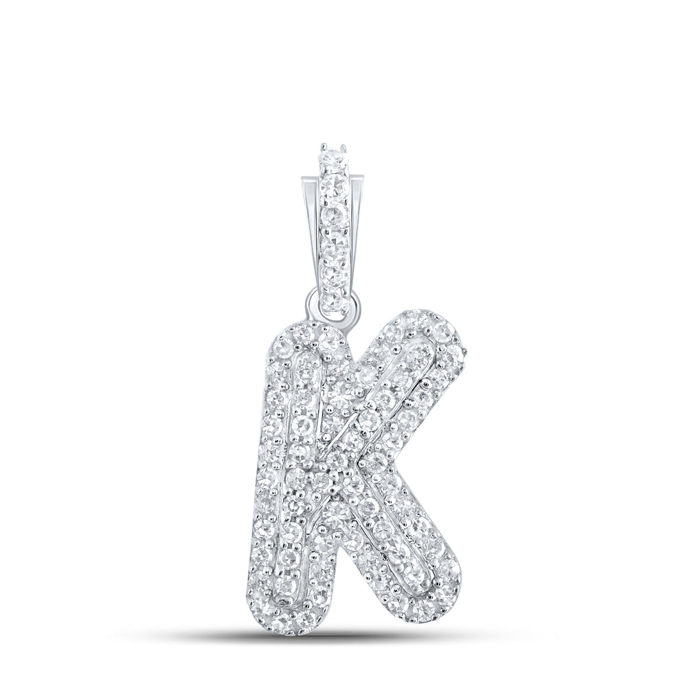 10kt White Gold Womens Round Diamond K Initial Letter Pendant 1/5 Cttw