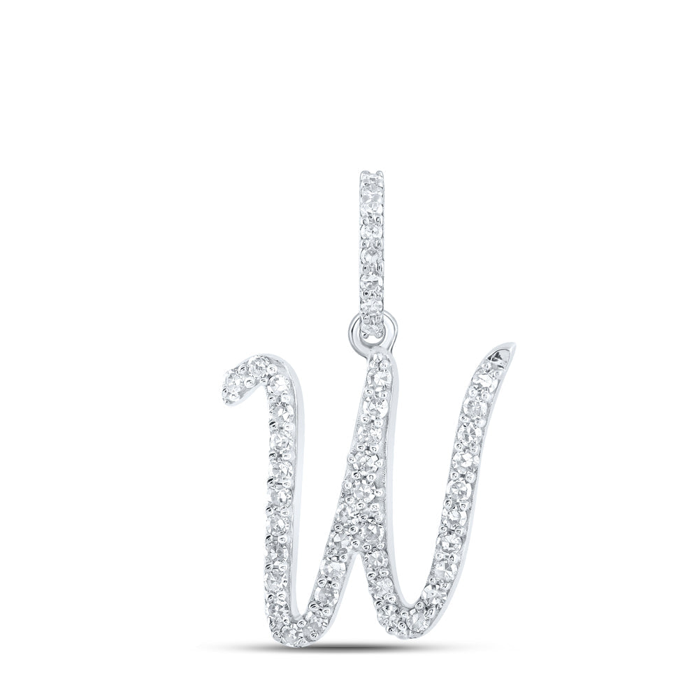 10kt White Gold Womens Round Diamond W Initial Letter Pendant 1/6 Cttw