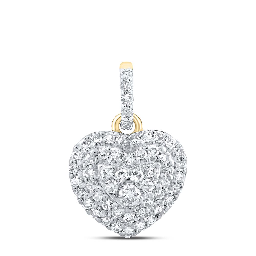 10kt Yellow Gold Womens Round Diamond Heart Pendant 1/4 Cttw