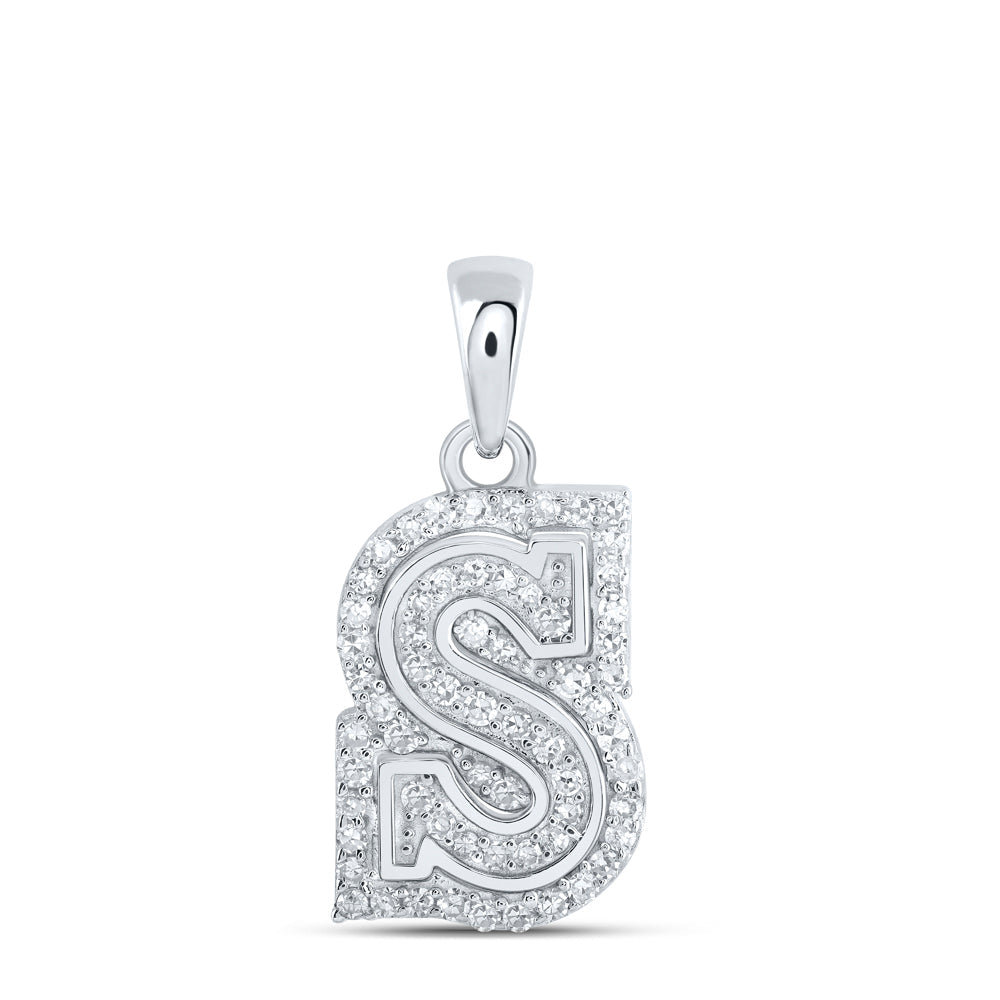 10kt White Gold Womens Round Diamond S Initial Letter Pendant 1/5 Cttw