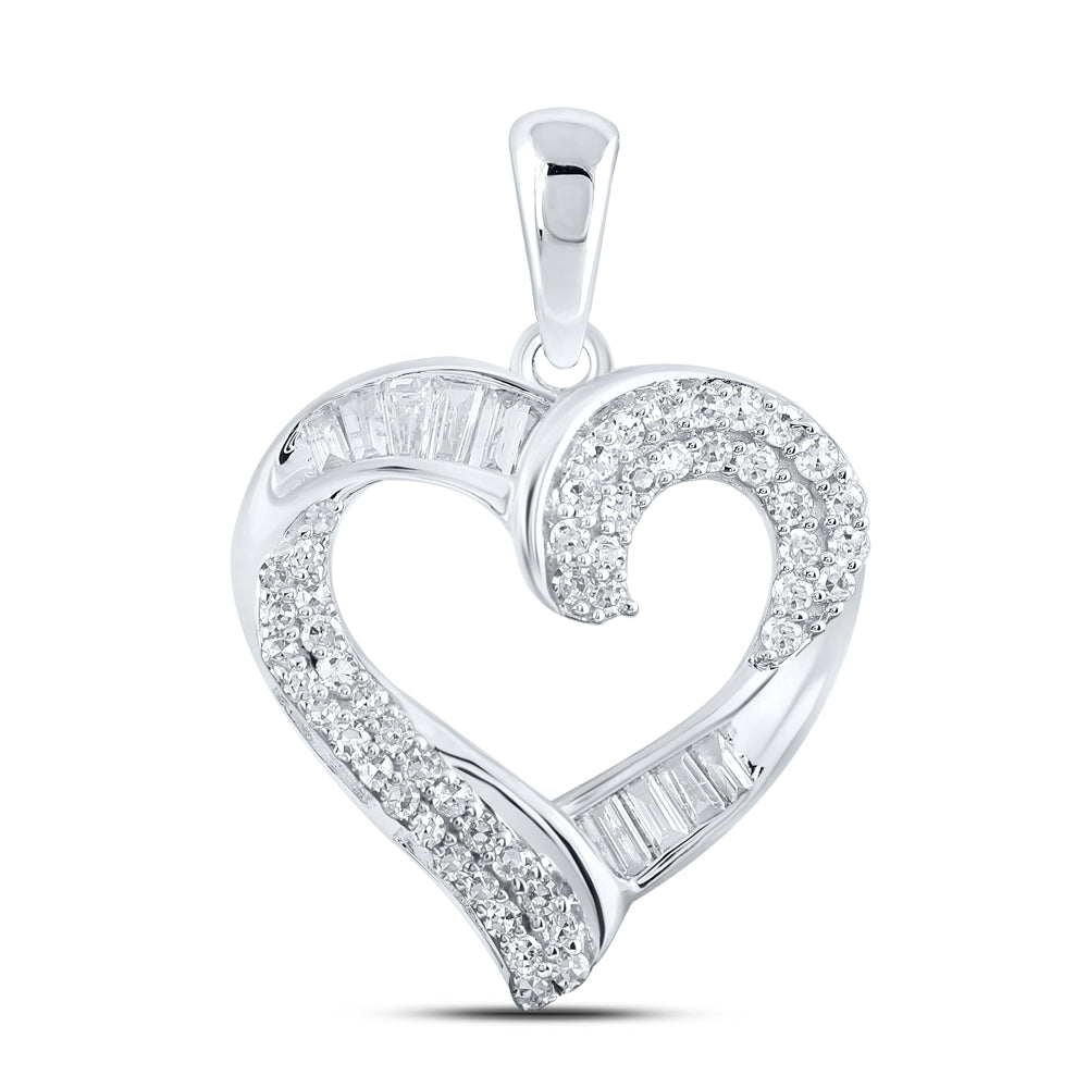 10kt White Gold Womens Round Diamond Heart Pendant 1/2 Cttw