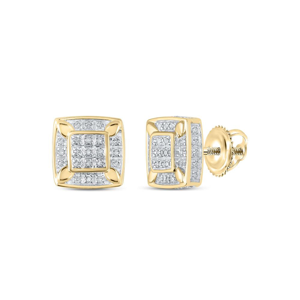 10kt Yellow Gold Womens Round Diamond Square Earrings 1/4 Cttw