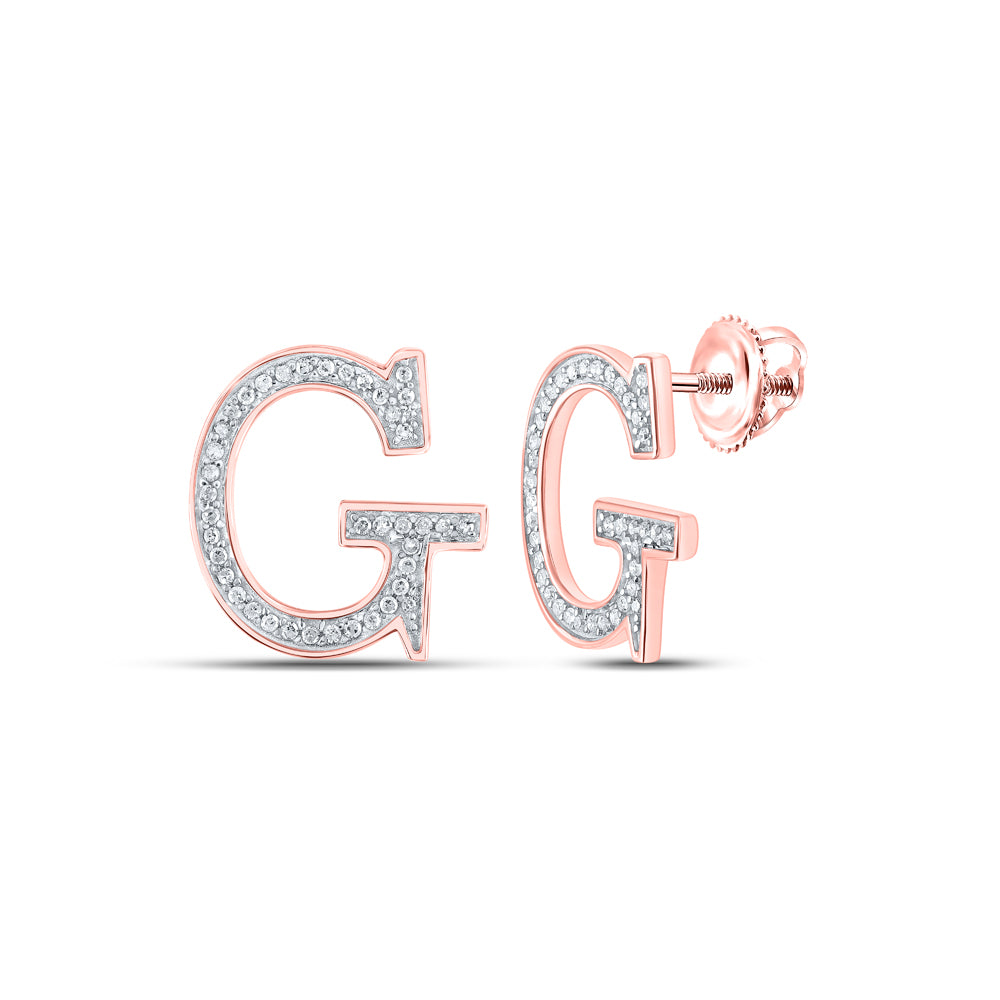 10kt Rose Gold Womens Round Diamond G Initial Letter Earrings 1/6 Cttw