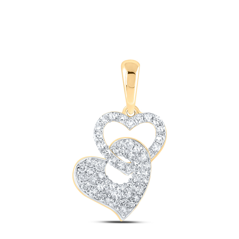 10kt Yellow Gold Womens Round Diamond Heart Pendant 3/8 Cttw