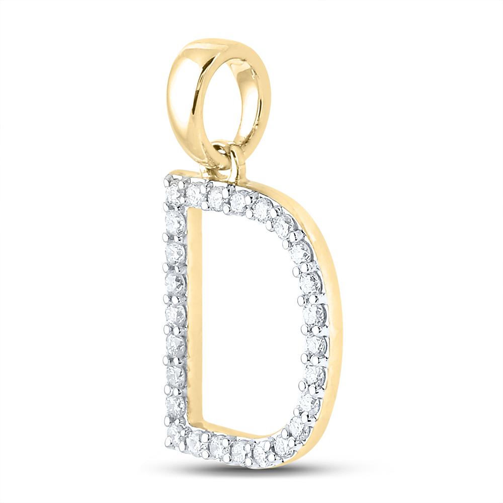 10kt Yellow Gold Womens Round Diamond D Initial Letter Pendant 1/5 Cttw