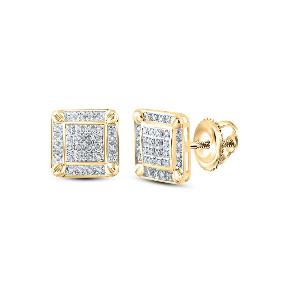 10kt Yellow Gold Mens Round Diamond Square Earrings 1/5 Cttw