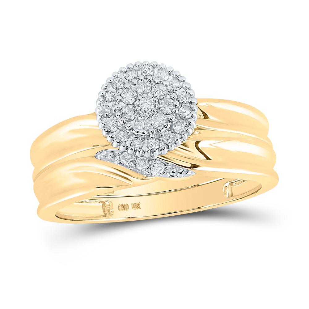 10k Yellow Gold Diamond His Hers Matching Trio Wedding Engagement