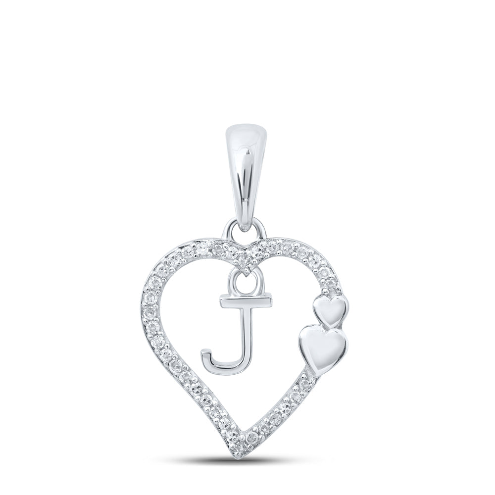 10kt White Gold Womens Round Diamond J Heart Letter Pendant 1/10 Cttw