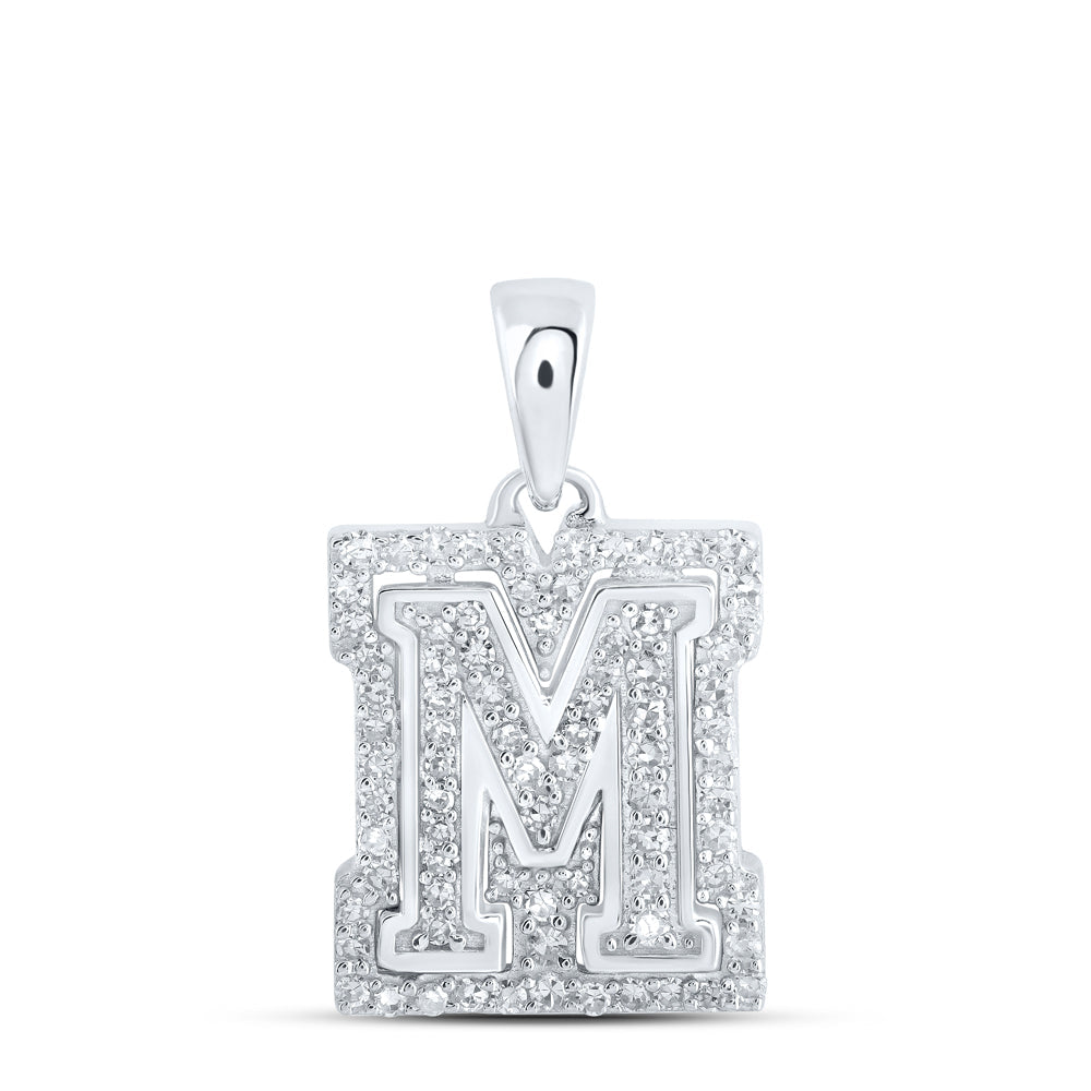 10kt White Gold Womens Round Diamond M Initial Letter Pendant 1/4 Cttw