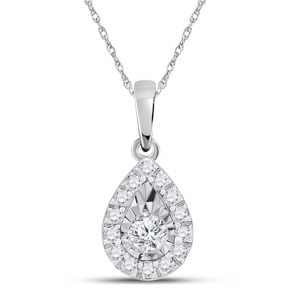 10kt White Gold Womens Round Diamond Teardrop Pendant 1/6 Cttw