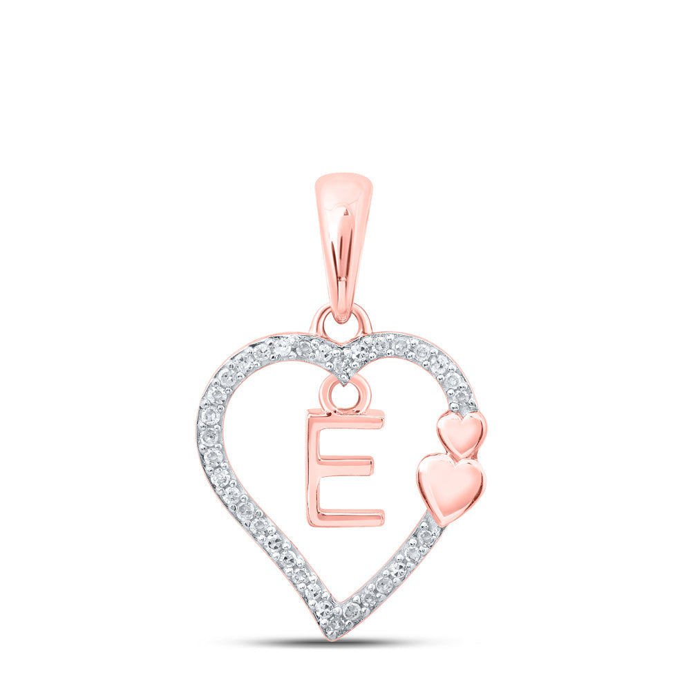 10kt Rose Gold Womens Round Diamond E Heart Letter Pendant 1/10 Cttw