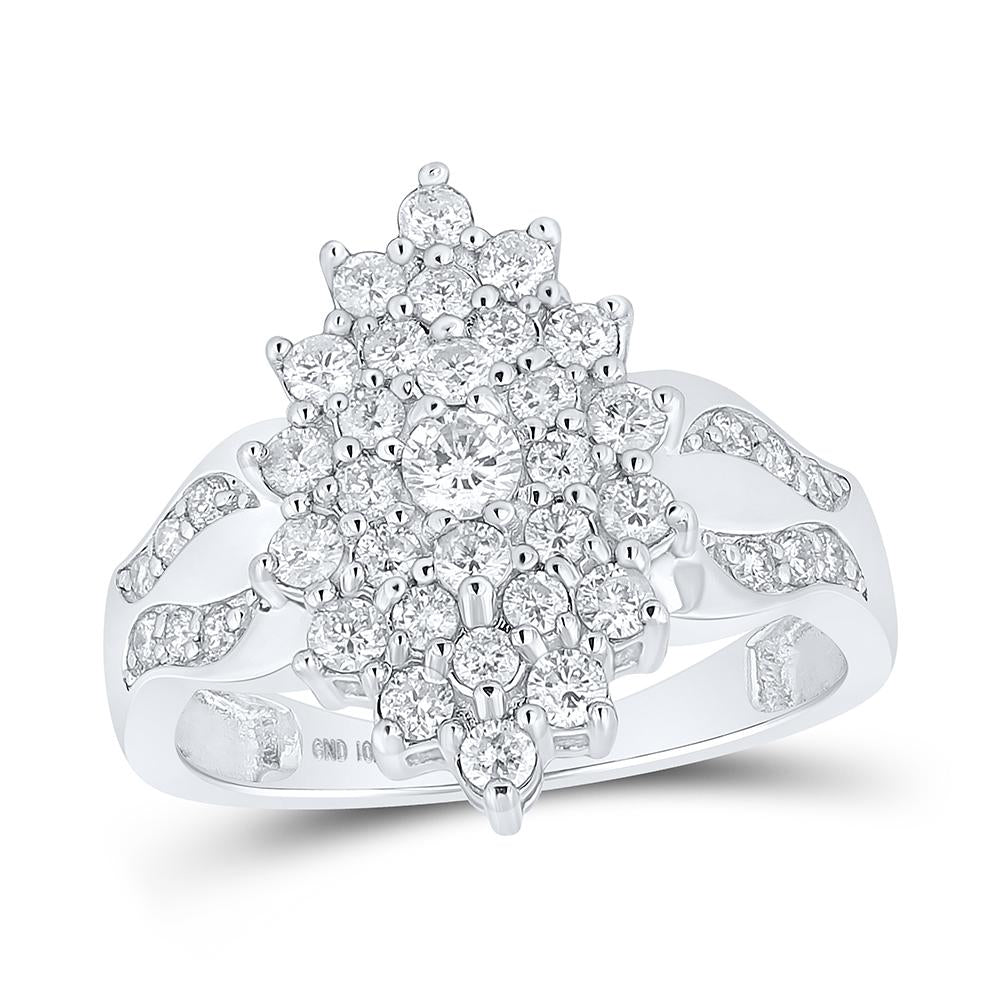 10kt White Gold Womens Round Diamond Marquise-shape Cluster Ring 1 Cttw