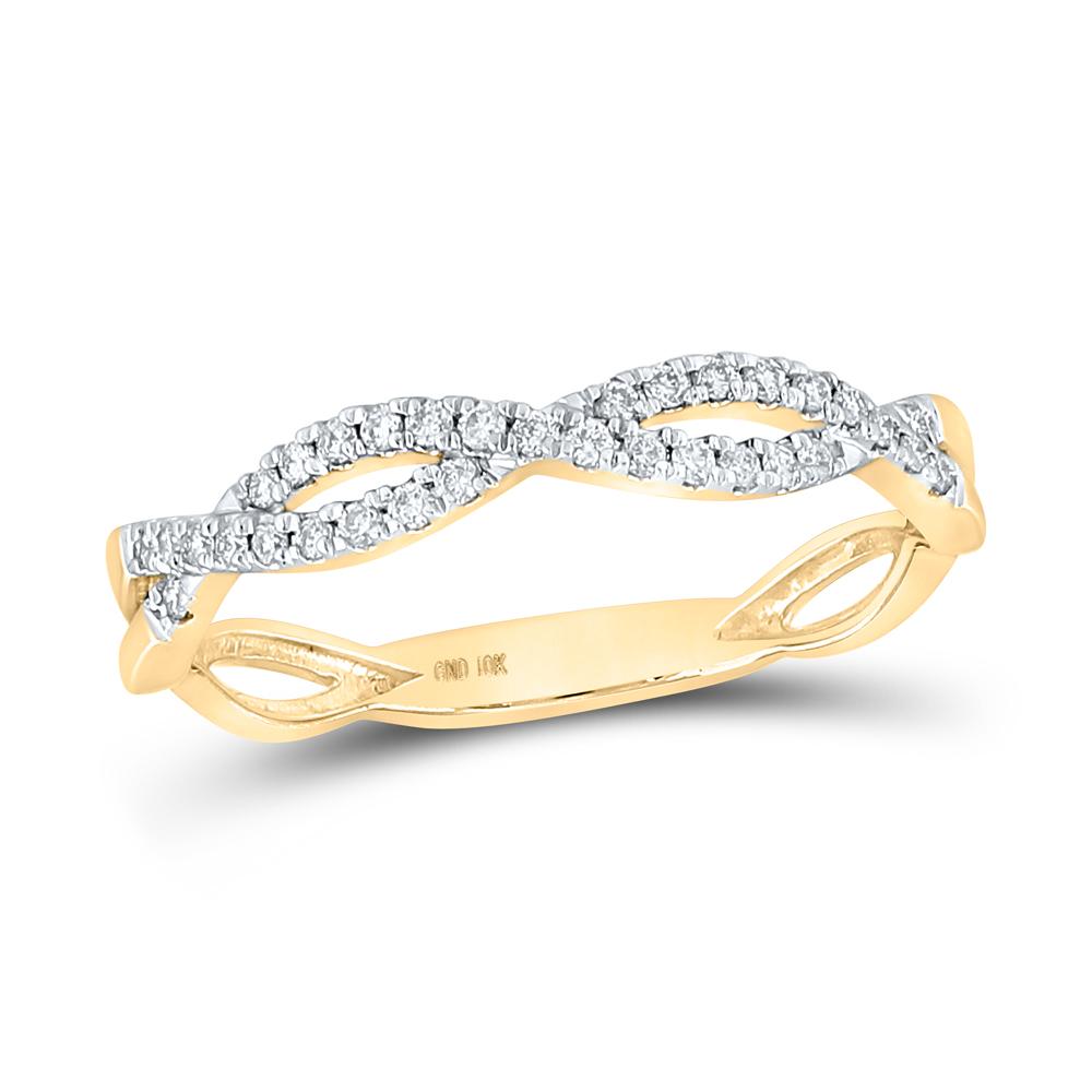 10kt Yellow Gold Womens Round Diamond Twist Stackable Band Ring 1/6 Cttw