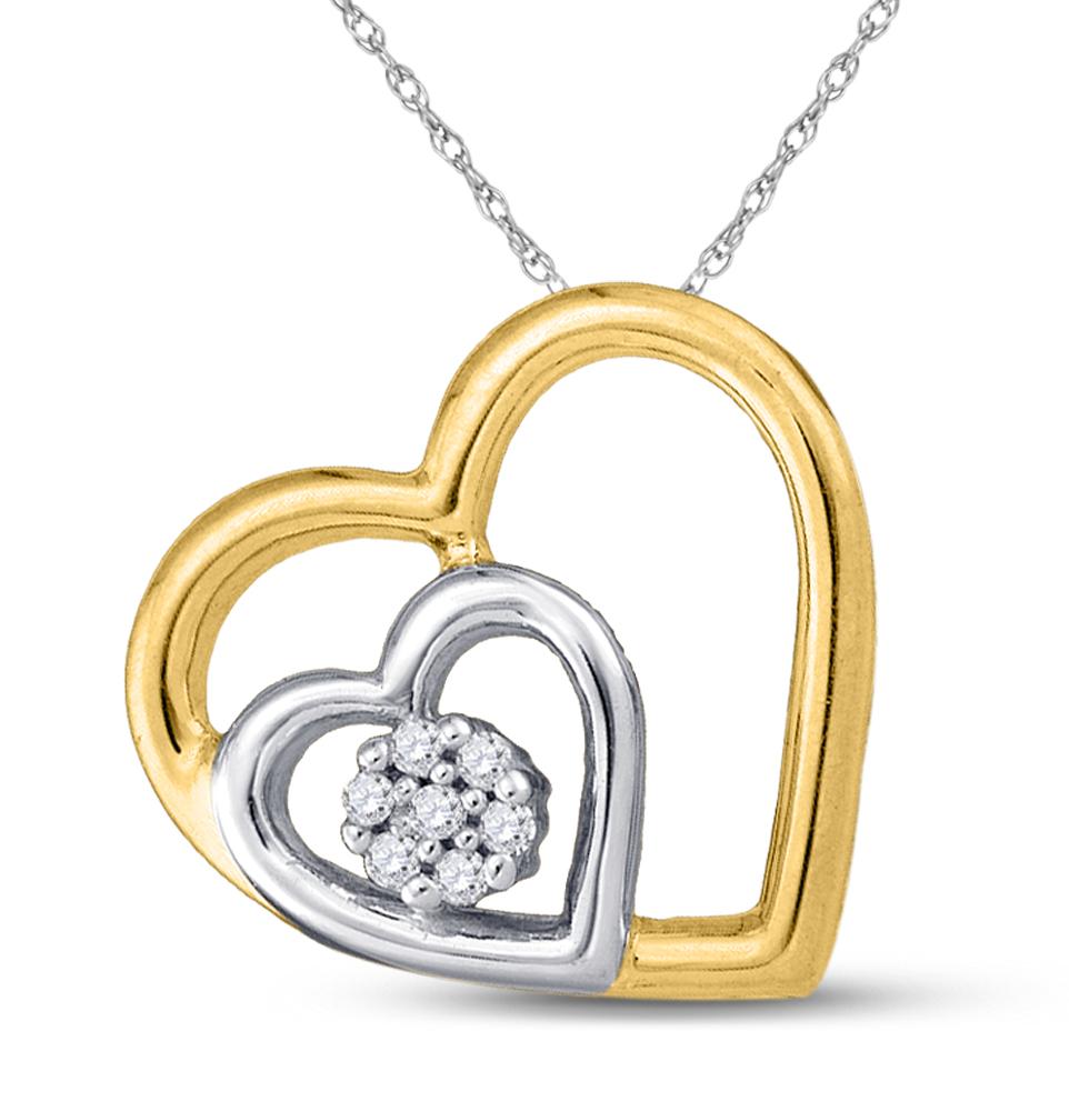 10kt Yellow Gold Womens Round Diamond Heart Pendant .03 Cttw