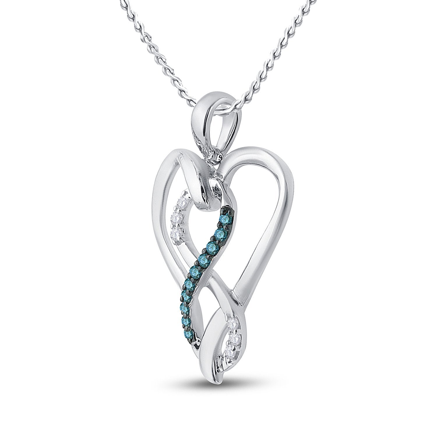 Sterling Silver Womens Round Blue Color Enhanced Diamond Heart Infinity Pendant 1/10 Cttw