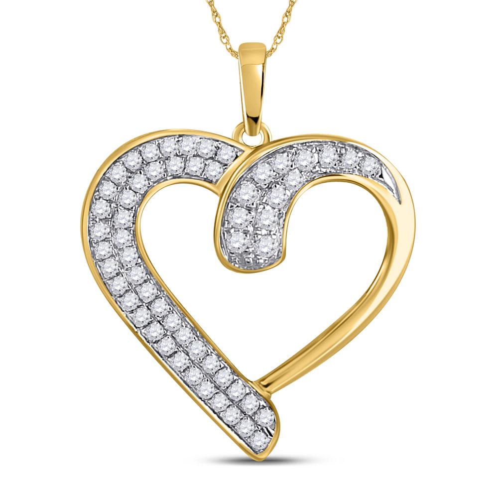 10kt Yellow Gold Womens Round Diamond Heart Pendant 1/4 Cttw