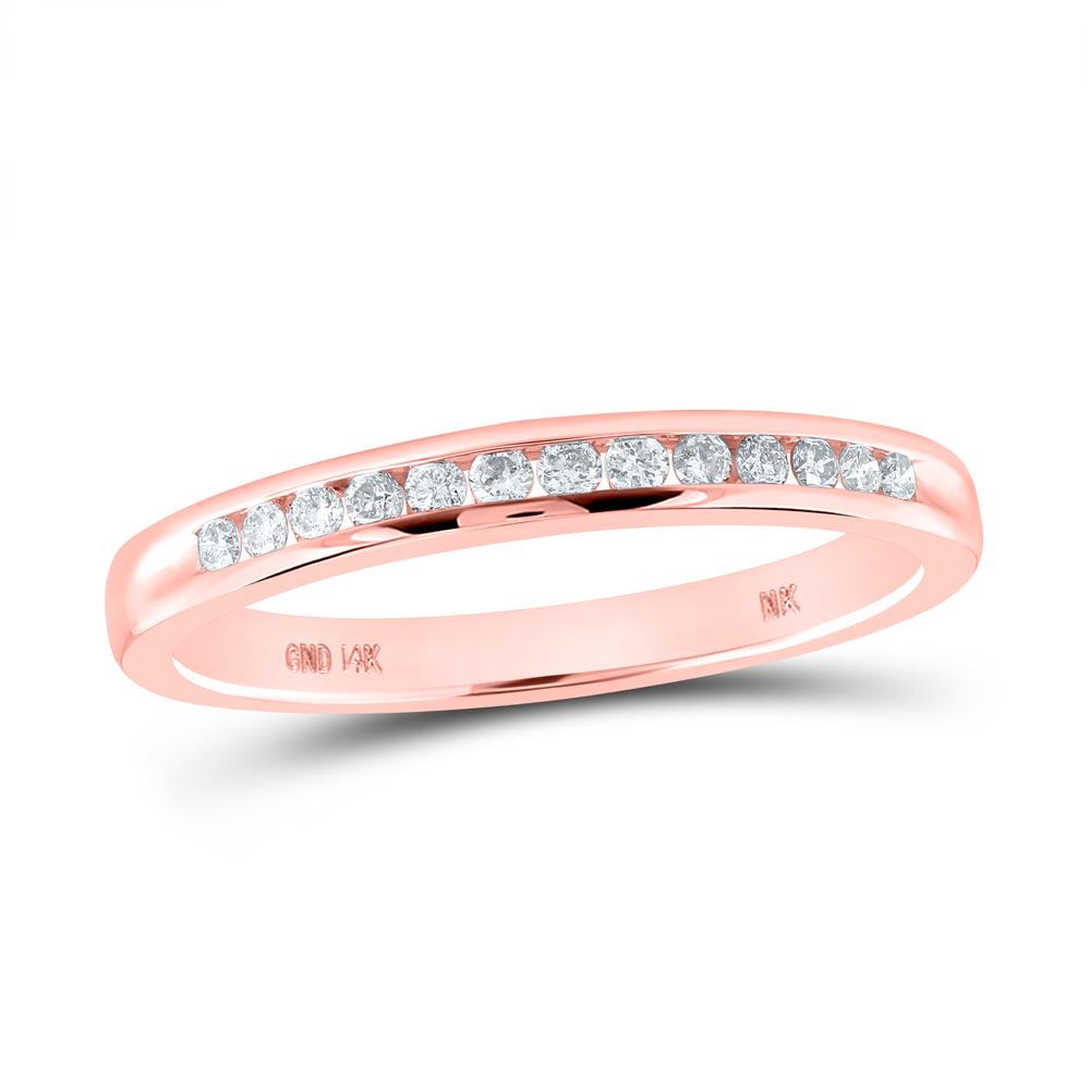 14kt Rose Gold Womens Round Diamond Wedding Single Row Band 1/6 Cttw