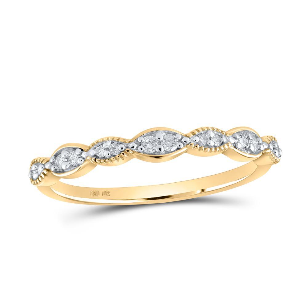 10kt Yellow Gold Womens Round Diamond Stackable Band Ring 1/8 Cttw