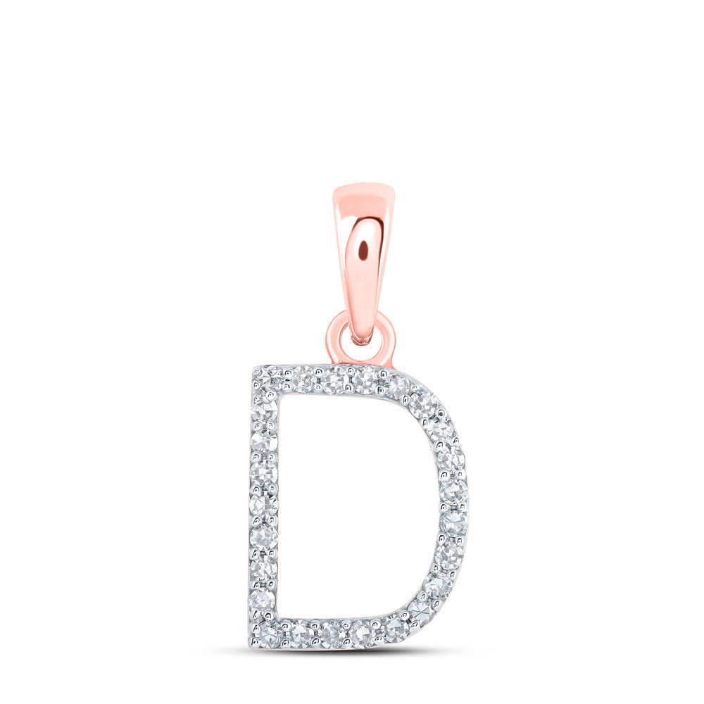 10kt Rose Gold Womens Round Diamond D Initial Letter Pendant 1/10 Cttw