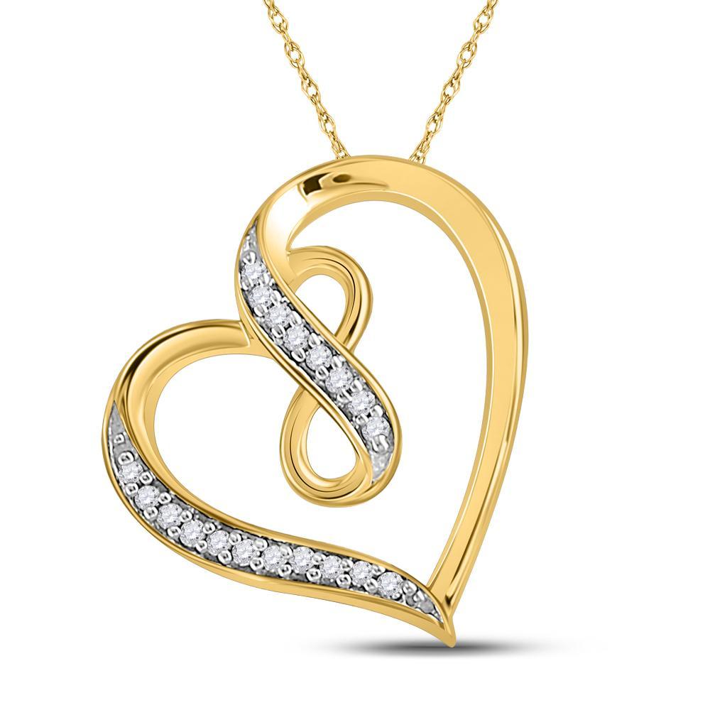 10kt Yellow Gold Womens Round Diamond Heart Infinity Pendant 1/20 Cttw