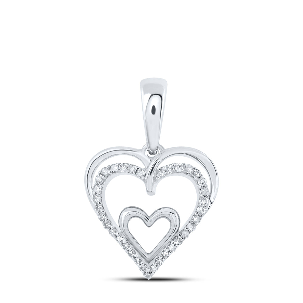 10kt White Gold Womens Round Diamond Heart Pendant 1/10 Cttw